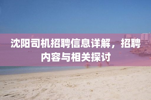 沈阳司机招聘信息详解，招聘内容与相关探讨