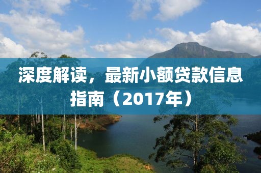 深度解读，最新小额贷款信息指南（2017年）