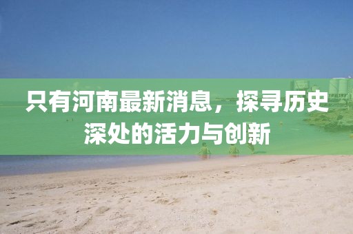 只有河南最新消息，探寻历史深处的活力与创新